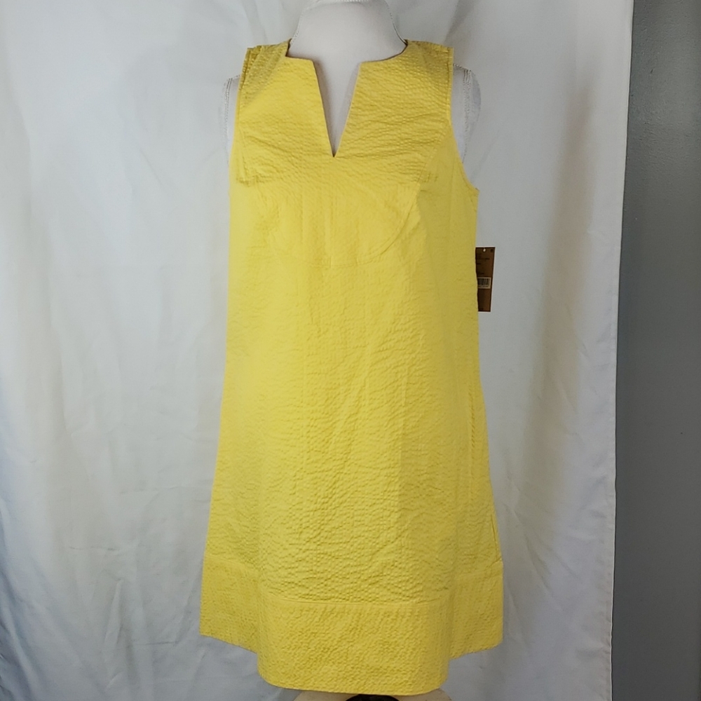 Cremieux  Sleeveless  Pull-over Yellow Seersucker Midi Dress Size Medium NWT